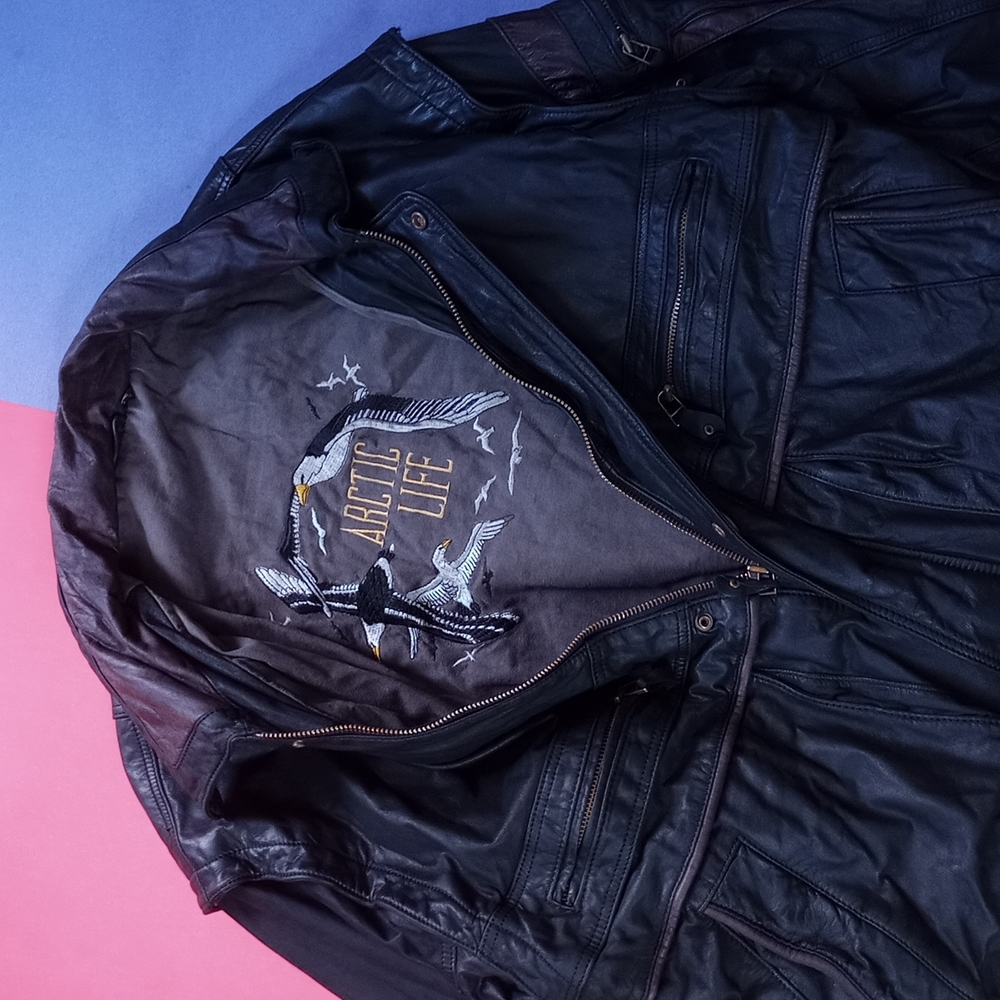 RARE Vintage Arctic Life Thick Leather Aviator Biker Jacket Dinno Gallucci